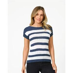 Cable & Gauge Womens Tape Yarn Knit Striped Crewneck Sweater Nautical Sz Medium